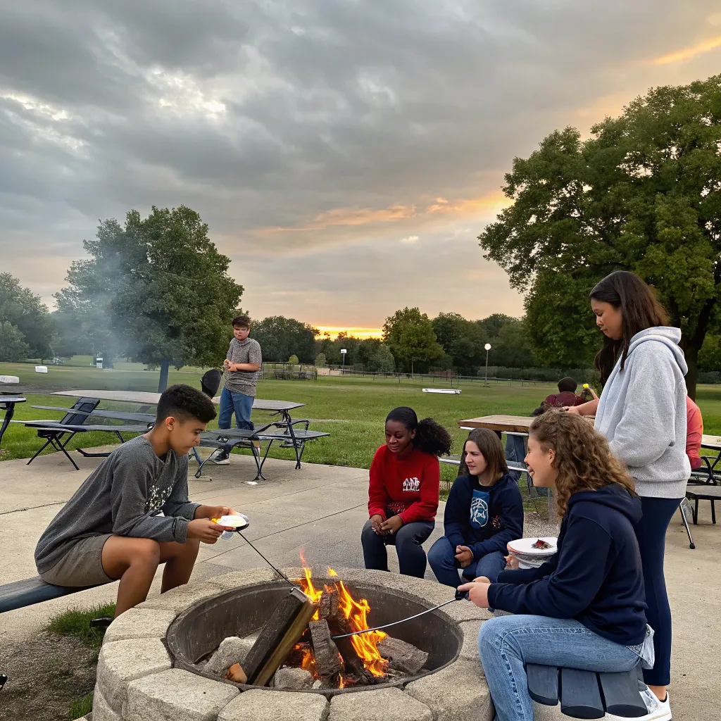 Students enjoying outdoor cooking