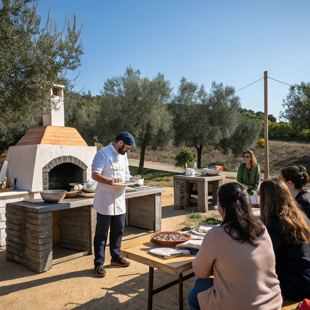 Chef instructing a cooking class outdoors